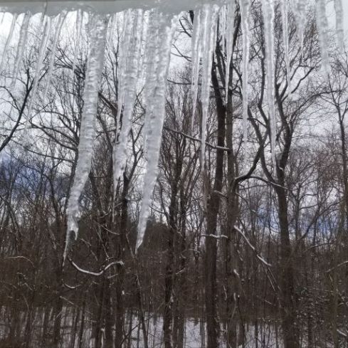 Long, thick, pointy icicles that you would not want to be under when they fall. Like large daggers!