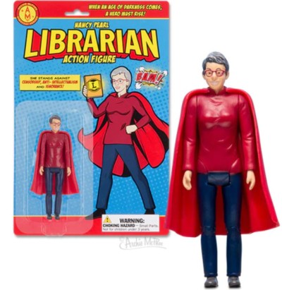Nancy Pearl action figure with red shirt and cape!